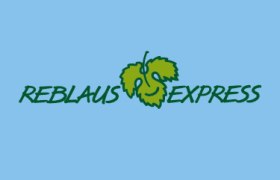 Schriftzug Reblaus Express mit Blatt in der Mitte